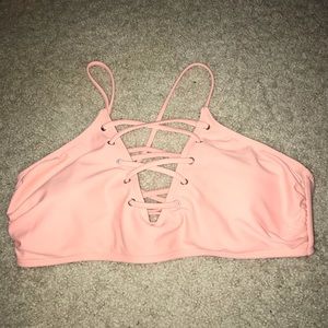 peach laced up bikini top